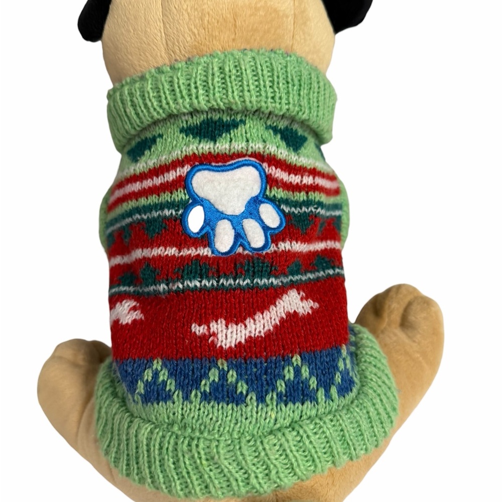Green Red & Blue Dog Sweater with Paw Print Appliqué size Small